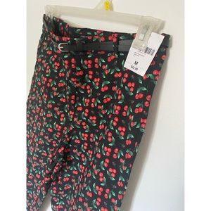 Belted Cherry Print Ankle Pants